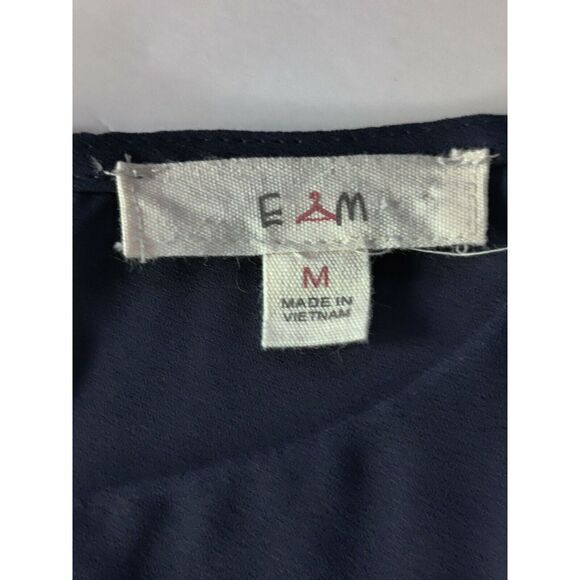 E&M Womens Chiffon Ruffle Short Sleeve Pullover Top Blouse‎ Navy Blue Size M - Picture 4 of 9
